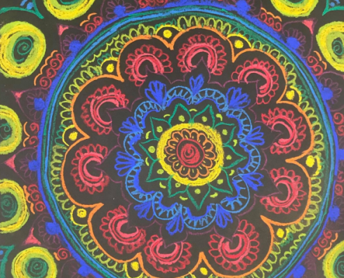 A colourful mandala painting.